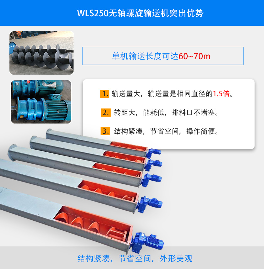 WLS250无轴螺旋输送机突出优势